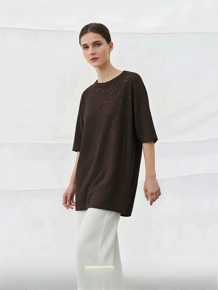 

Spring New plus Size Women's round Ne Knitted Sweater Casual Sle Polyester Wool Blend Comfortable Loose Fit mid Sve
