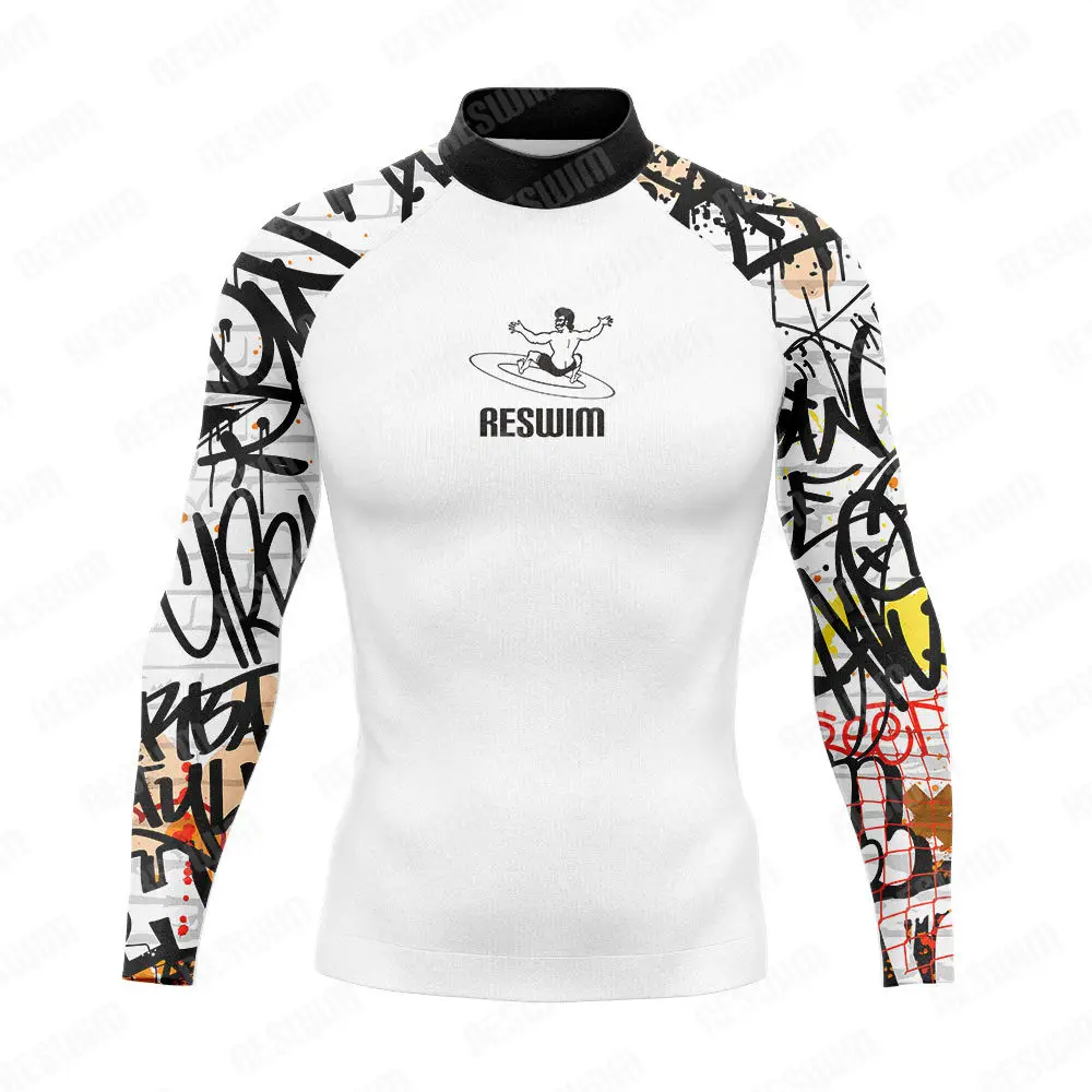 

Summer Men's Long Sleeve Surfing T-shirts Rashguard Swimwear Swimming Tight Beach Surf Diving Suit Sun UV Protection Gym Clothes