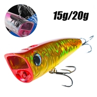 1pc Popper Fishing Lure 15/20g Artificial Hard Baits with 2 Treble Hooks Topwater Popper saltwater Fishing Bait for Bass Pike