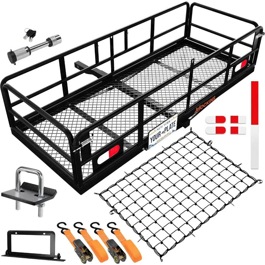 

60x24x14 High Rail Car Trailer Hitch Cargo Carrier with Plate Bracket for SUV and Truck 500 Lbs Capacity Folding Luggage Rack w