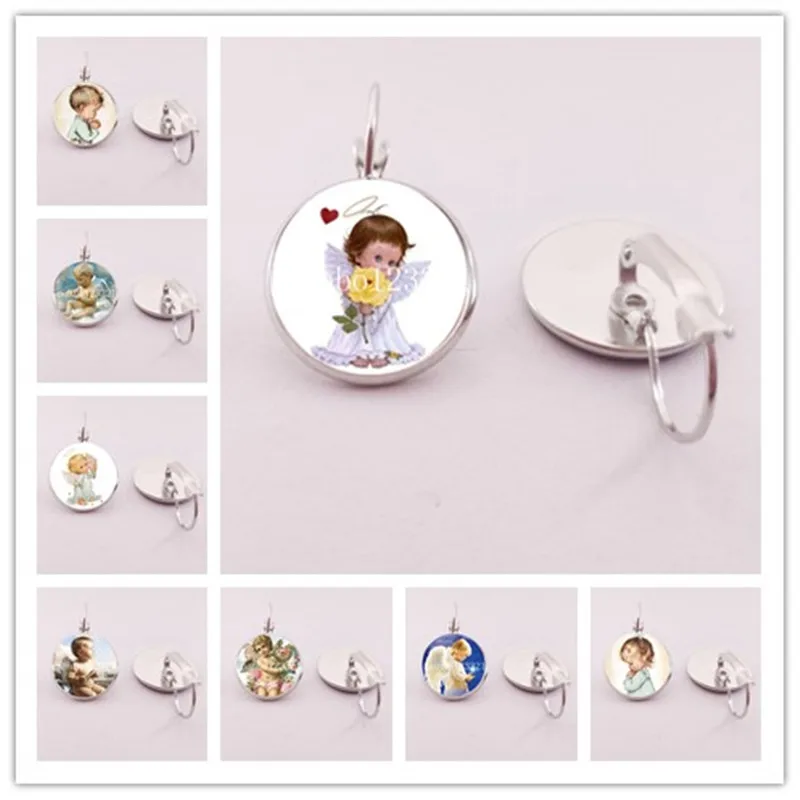 Personalized custom convex glass earrings boys girls children family alloy earrings children gifts men's and women's jewelry