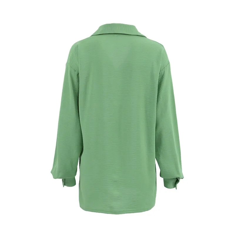 Autumn Avocado Green Loose Shirt Turn Down Collar Casual Tops Single-breasted Blouse 2024 Long Sleeve Women Clothes New 28682