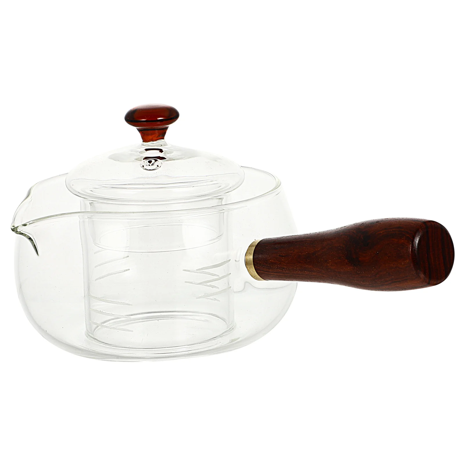 

Glass Tea Separator Rotatory Teapot Wooden Handle Transparent Household Tea Infuser Practical Boiling Kettle