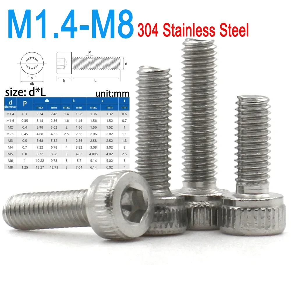 

M1.4 M1.6 M2 M2.5 M3 M4 M5 M6 M8 DIN912 304 A2-70 Stainless Steel Hexagon Hex Socket Head Cap Allen Bolt Screw L=2-80mm 5-50Pcs