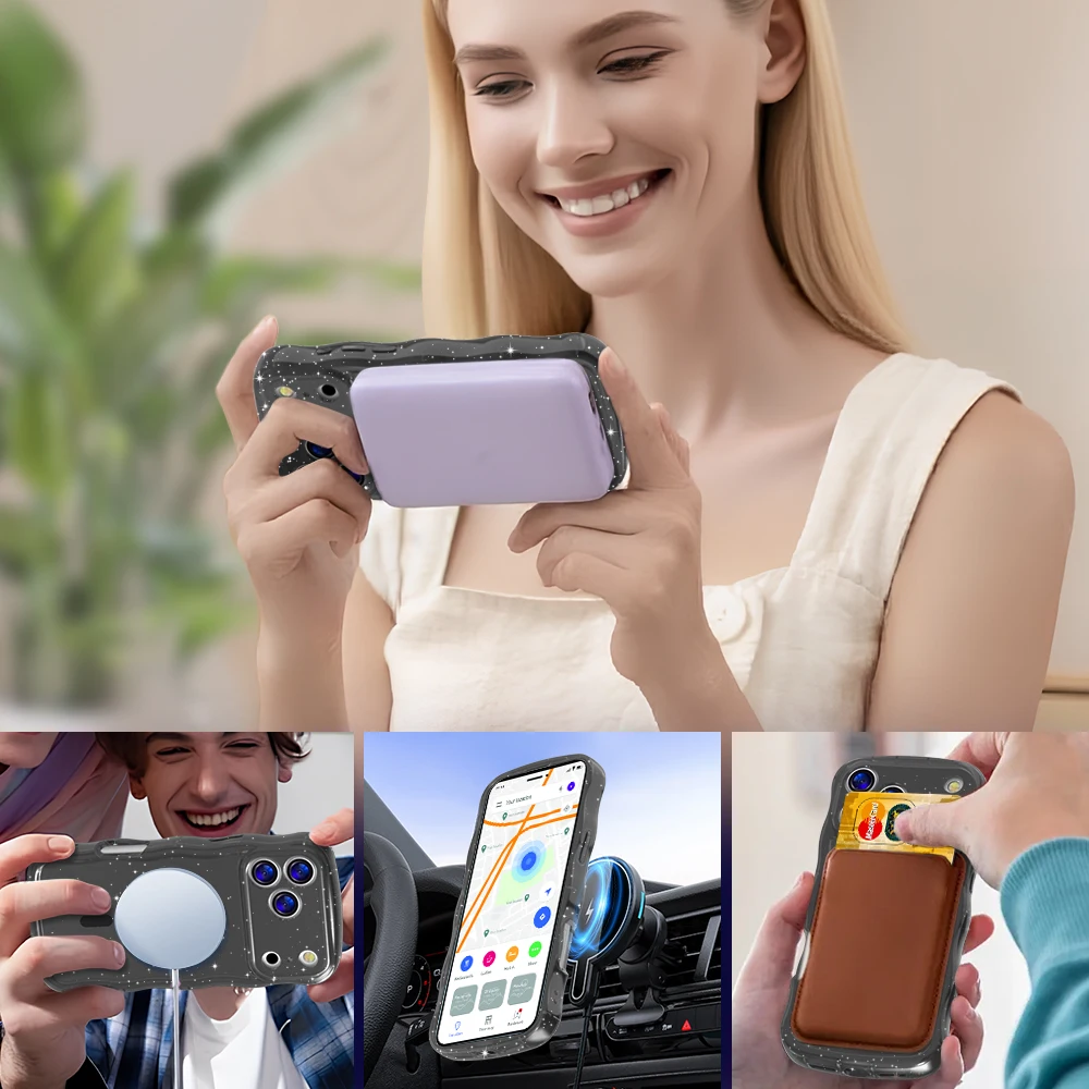 بلينغ تألق قوس قزح المغناطيسي شحن لاسلكي AI زر جراب هاتف آيفون 17 16 15 برو ماكس زائد الغطاء الواقي #6