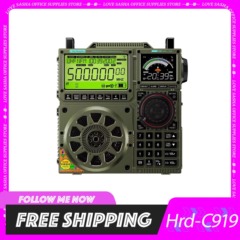 Hanrongda Hrd-C919 Radio Fm All-Band Bluetooth Fm Radio With Card Two Ips Screen Aux In Plays App Radio Receiver Large Battery