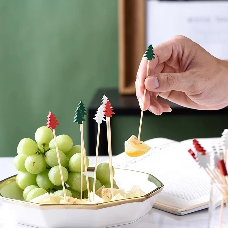 50 pz Natale Bambù Spiedino Cocktail Picks Cupcake Topper Cibo Usa E Getta Dessert Stuzzicadenti Bastoncini di Frutta Rifornimenti Del Partito