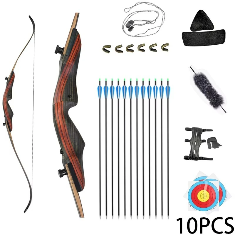 Split Recursive Bow Set, Pound Solid Wood Grip Laminated Bow Piece, Complete Set of Outdoor Archery Practice with Arrows