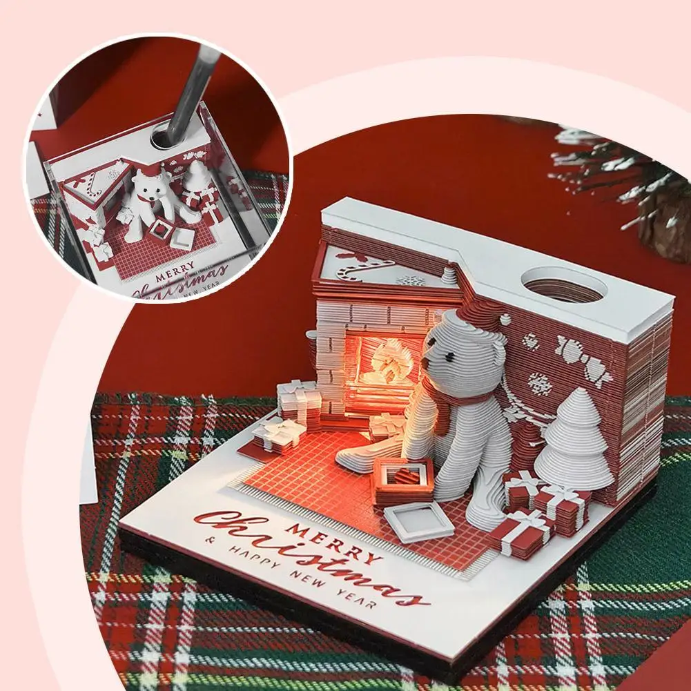 Christmas Bear Mini 3D Note Pad 2025 Calendar Desktop Decor 3D Memo Pad Block Note Offices Paper Notes Birthday Novel Gift