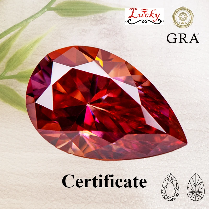 

Moissanite Pear Shape Watermelon Red Color VVS1 Charms Beads for Diy Jewelry Making Necklace Ring Materials with GRA Certificate