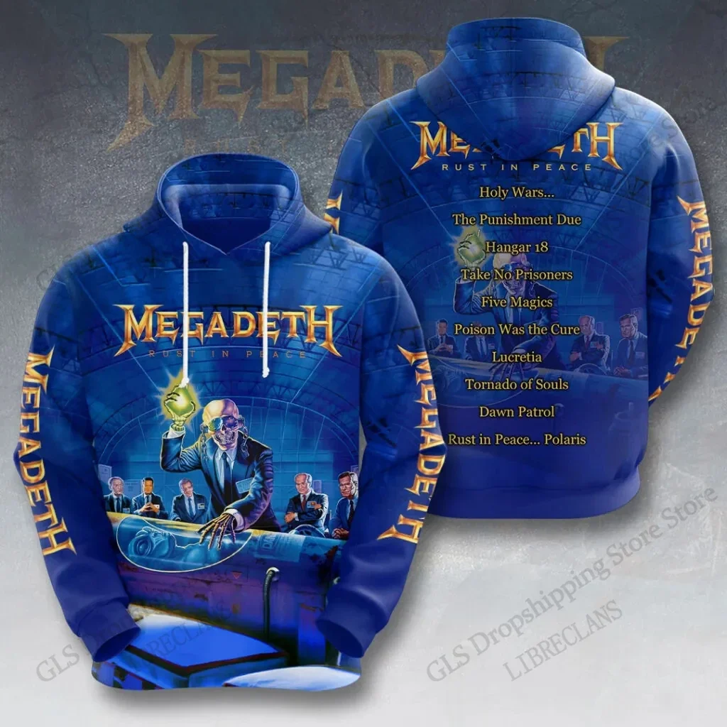 Unisex-Hoodie in hoher Qualität mit 3D-Design – im Retro-Stil der Rockband Megadeth – ein trendiges Sweatshirt für Herbst/Winter, ideal für Teenager. – Detail 2