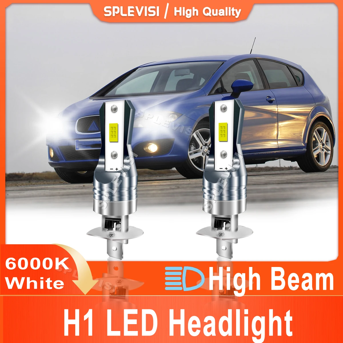 

2X SPLEVISI Upgrade CSP Chips Bright White For Seat Leon MK2 2005 2006 2007 2008 2009 2010 2011 2012 Led Headlight High Beam H1