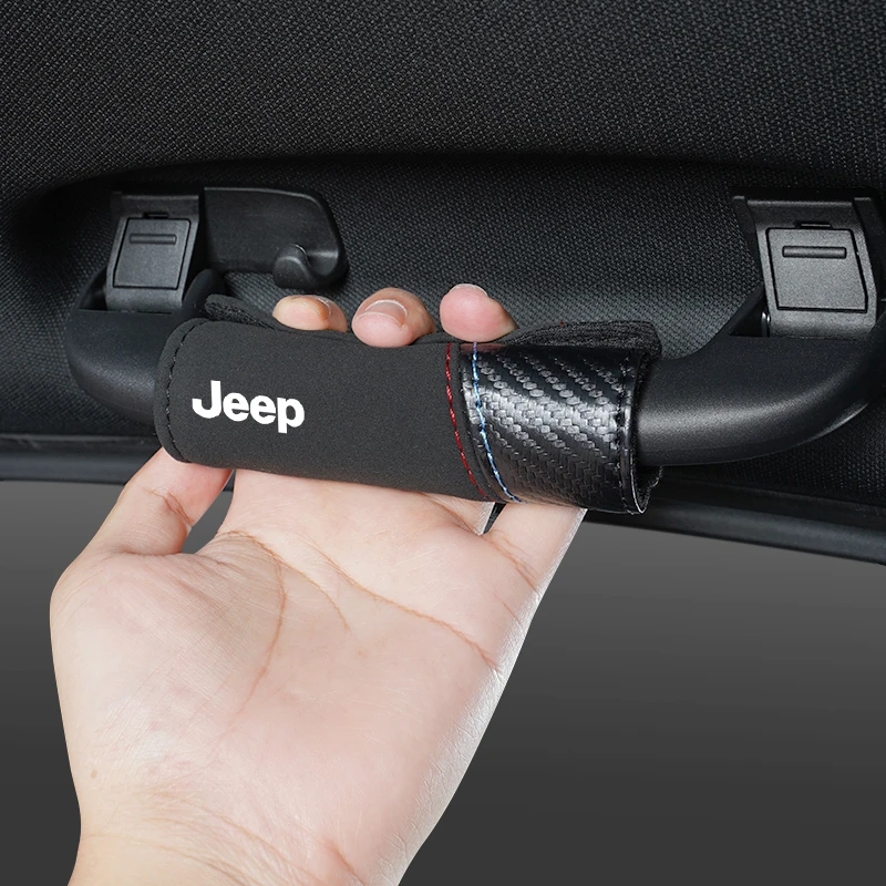 

2Pcs Car Door Armrest Leather Case Auto Roof Handle Cover For Jeep Renegade Compass Grand Cherokee Wrangler Patriot Rubicon