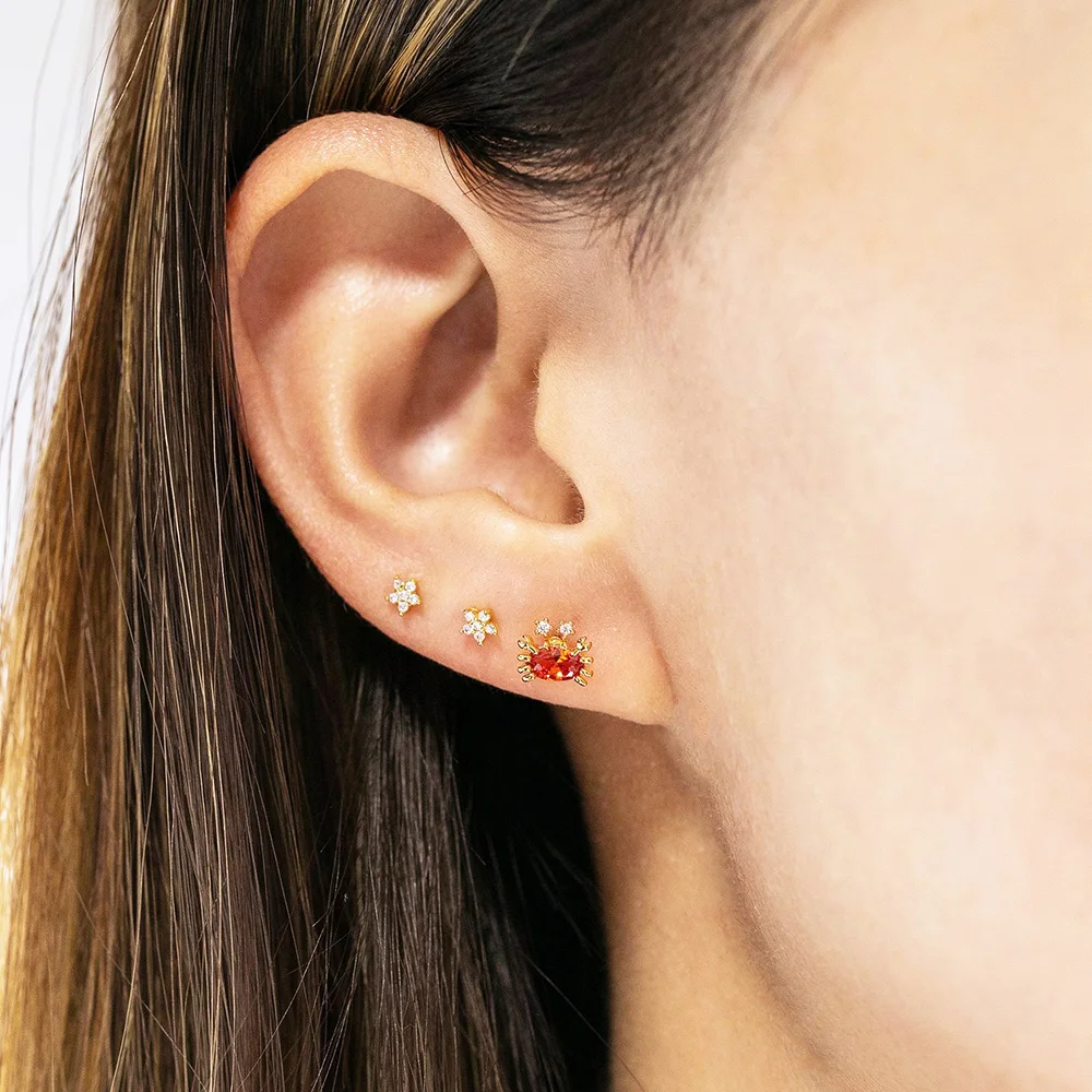 2PCS Mini Ocean Series Animal Small Stud Earrings for Women Multicolor Zircon Marine Lobster Crab Ear Studs Piercing Jewelry