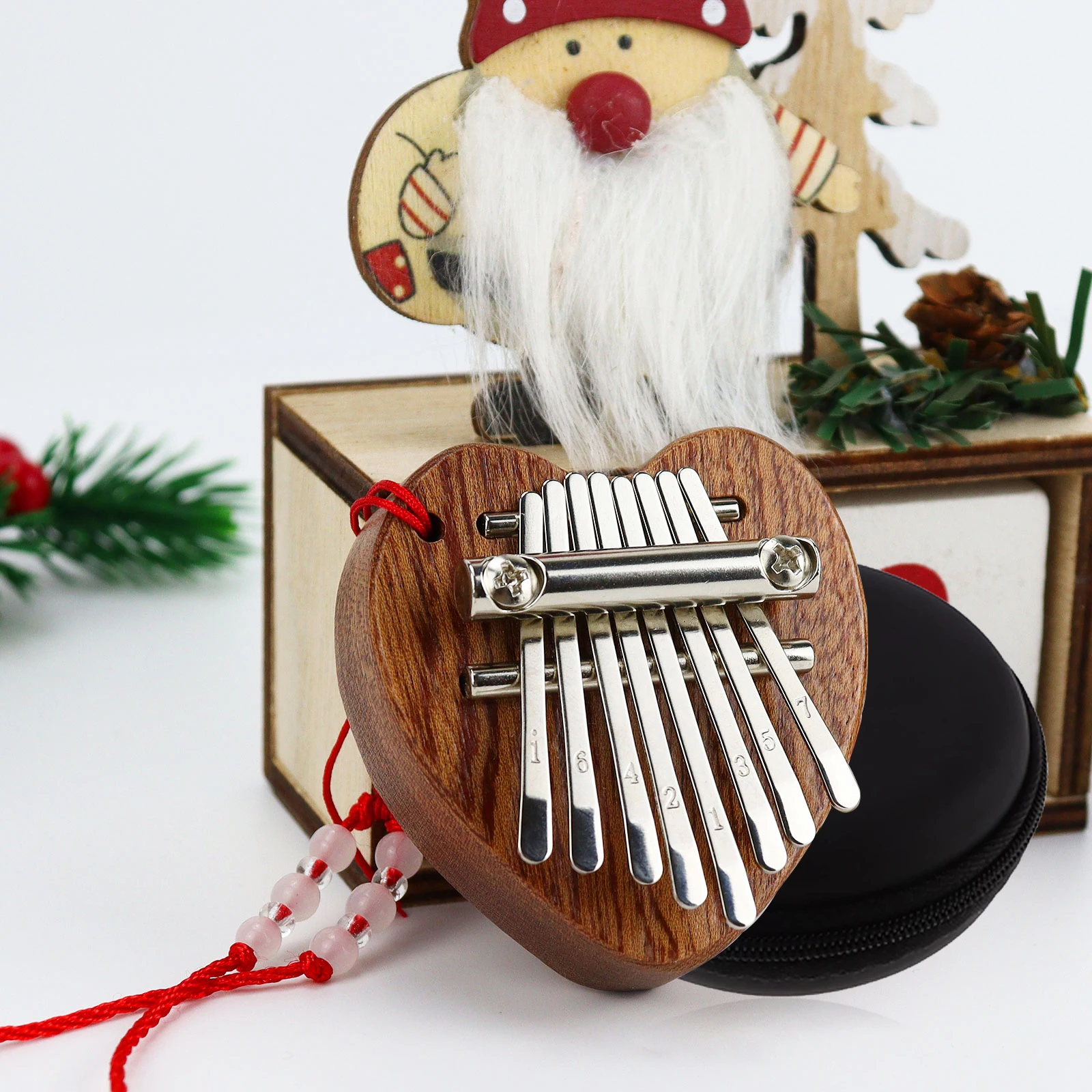 Mini 8-Key Thumb Heart-shaped Kalimba Piano Set With Peachwood Body And Storage Bag - Perfect Choice For Beginners, Music Enthus