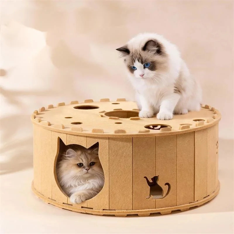 

Войлочная лежанка для кошек, двухслойная, дышащая, съемная, портативная, со съемной подушкой, с местом для хранения, для маленьких кошек и котят, уютная, для дома, подарок