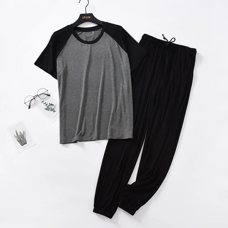 Pijama japonés de primavera y verano para hombre, traje modal, pantalones de manga corta, costuras finas, talla grande, servicio doméstico holgado