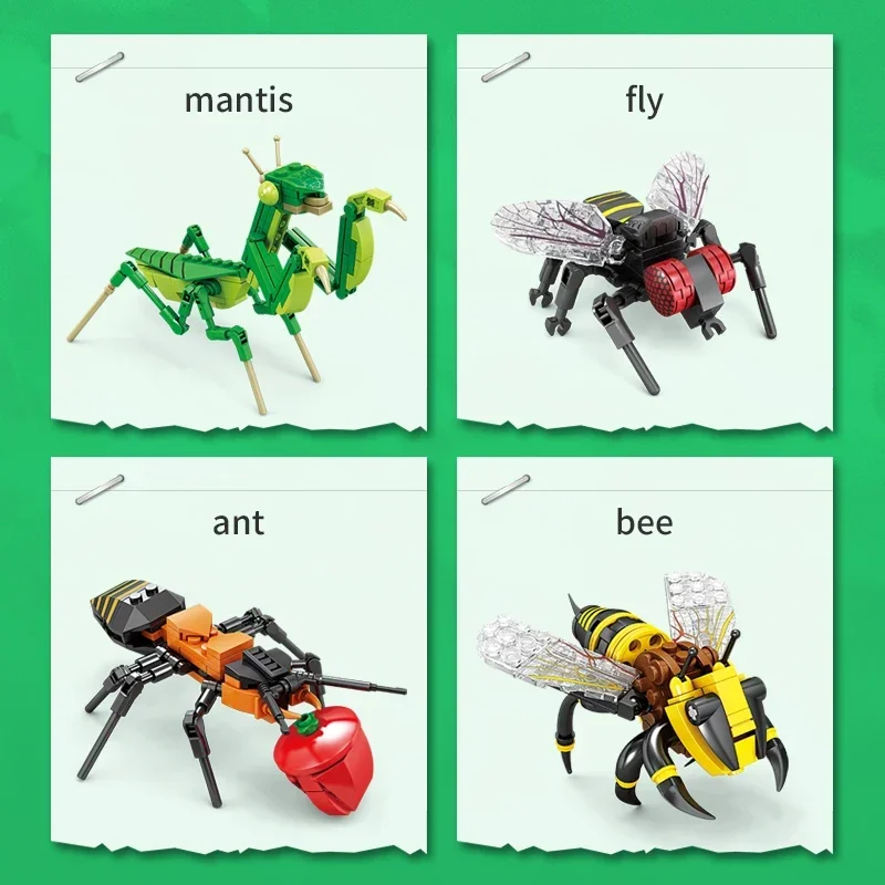 Insect Story Series Building Blocks Bee Dragonfly Ladybug Snail Mini Model Bricks Desktop Decoration Children's Holiday Gifts