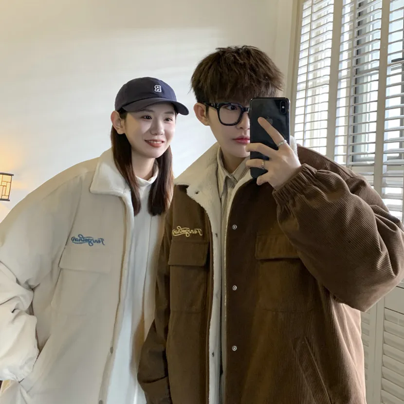 

Мужская зимняя теплая куртка из вельвета с флисовой подкладкой в стиле ретро (Гонконг), утепленная, для пар