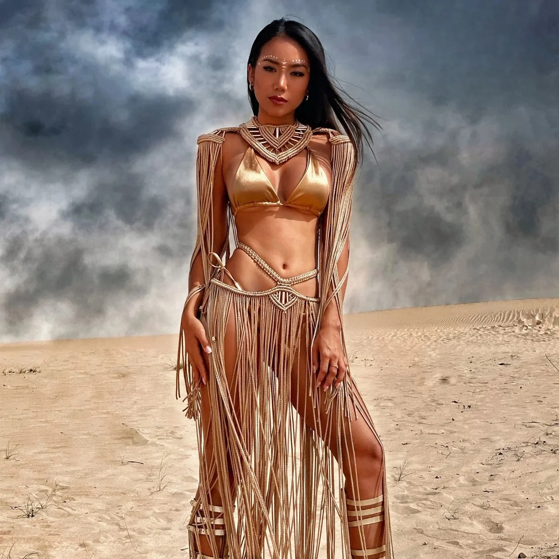 Sexy women's tassel skirt handmade woven shawl retro goddess long rope woven long skirt creative design