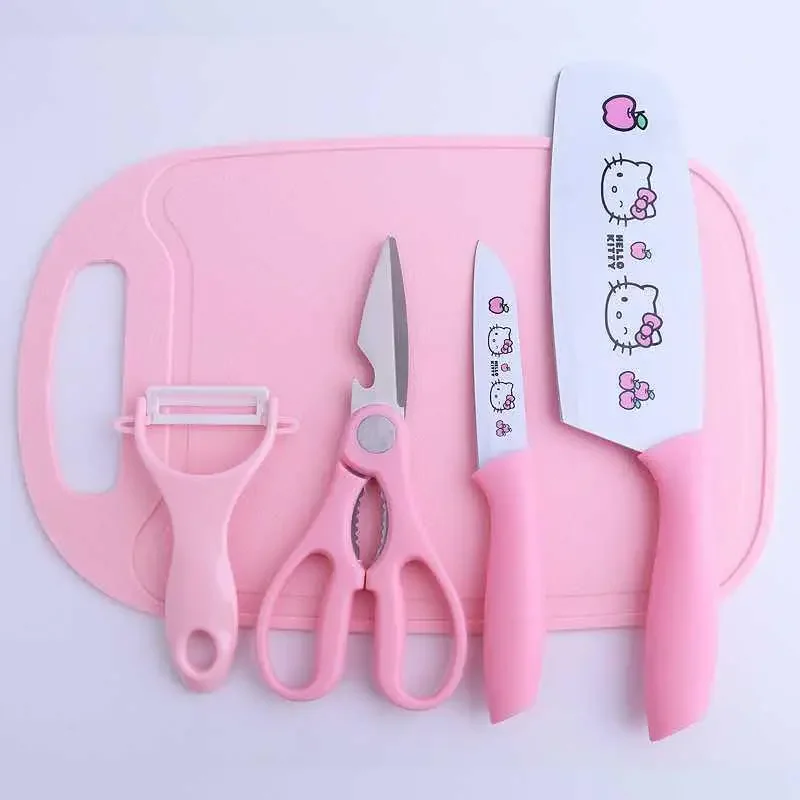 Sanrios Kitchen Knife 7 PCS Set Kawaii Hello Kitty Anime Cartoon Cute Fruit Knife Paring Knife Cutting Board Combo Birthday Gift