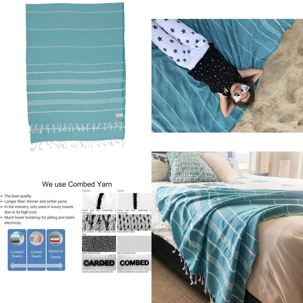 

Extra-Large 100% Cotton Quick-Dry Lightweight Premium Beach Blanket Throw Towel, Turkish Style, XL Size, Ideal for Outdoor Activ