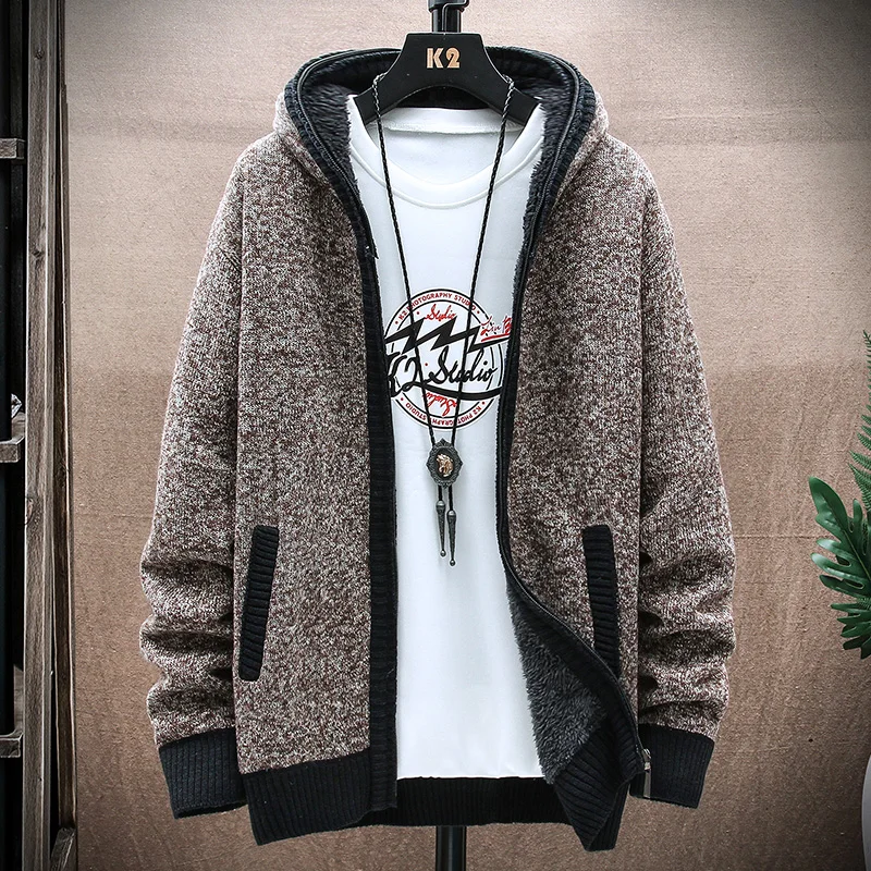 Camisola masculina de algodão outono inverno grosso com capuz quente tricô pulôveres masculinos camisola fino ajuste casual respirável camisola