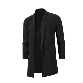 Men's Mid-Length Slim-Fit Knit Cardigan Coat 3 Men's Mid-Length Knitted Sweater Casual Slim Fit Cardigan Coat Large Size Korean Style Spring Autumn Season Outerwear 3