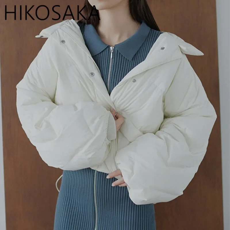 Chic Back Bandage Loose Casual Solid Warm Women Parkas Japanese Sweet Elegant Down Coats 2024 New Winter Drawstring Jackets