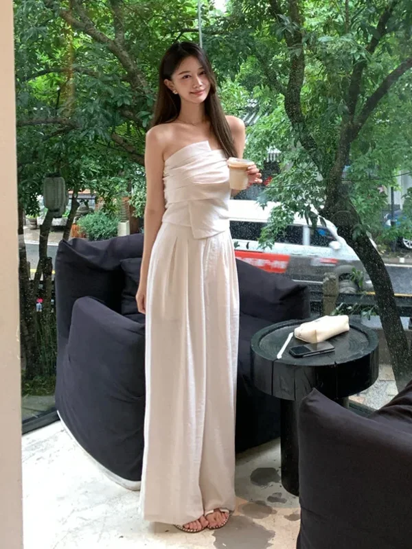 

Fashion Slim Fit High Waist Casual Pants Two Piece Set Women's Summer New Style Trendy Crop Top And High Waist Pants Set