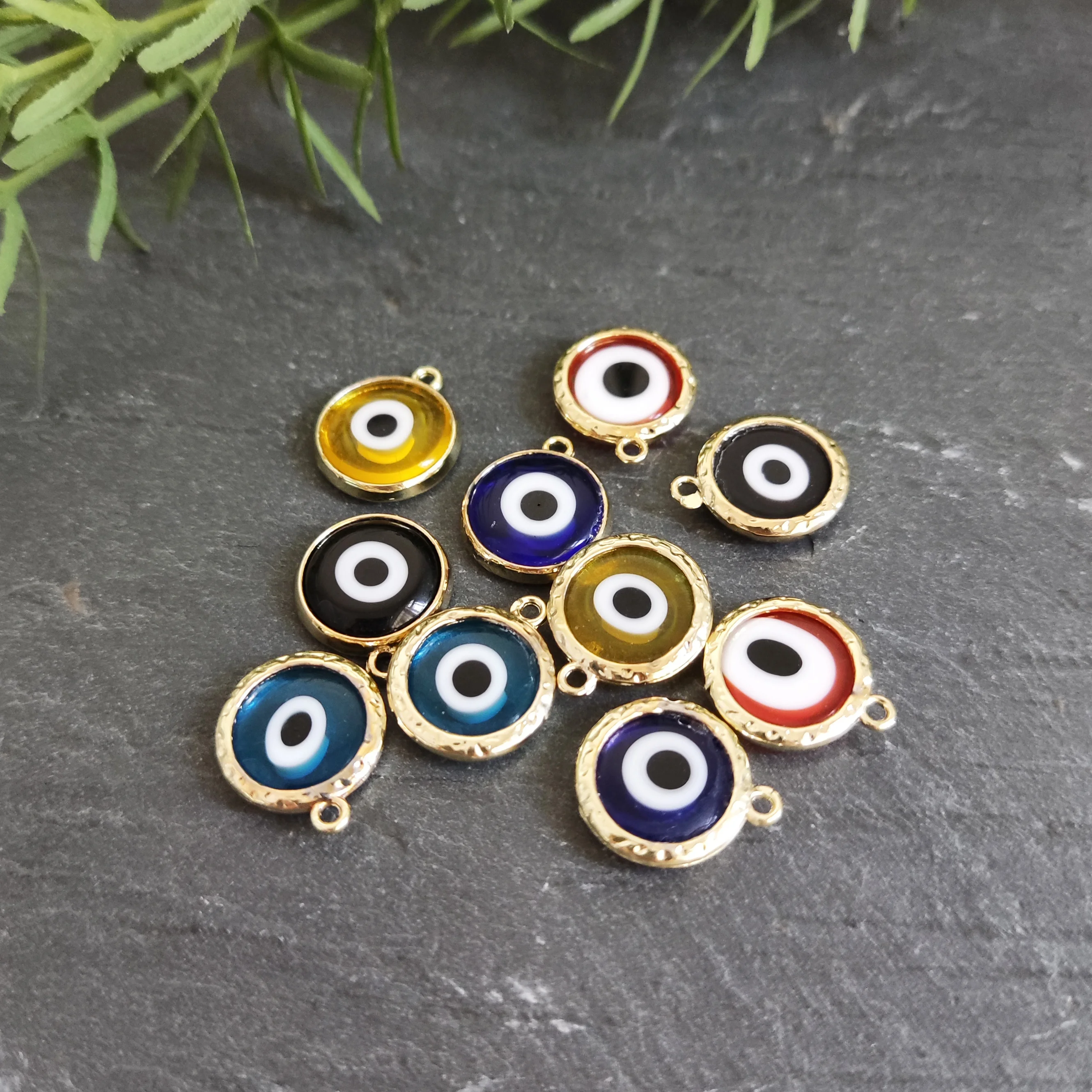 5pcs Round Evil Eye Pendant Charm, Tiny Coloured Glaze Jewelry Accessories, DIY Charm for Earring Necklace, Red/Blue/Yellow