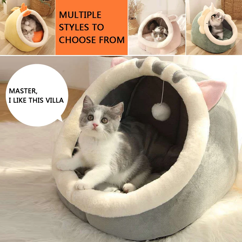 

Cute Cat Bed Winter Warm Pet Large House Condos Small Dog Basket Sleeping Mats Kitten Soft Sofa Cushion Pup Accessories Cave