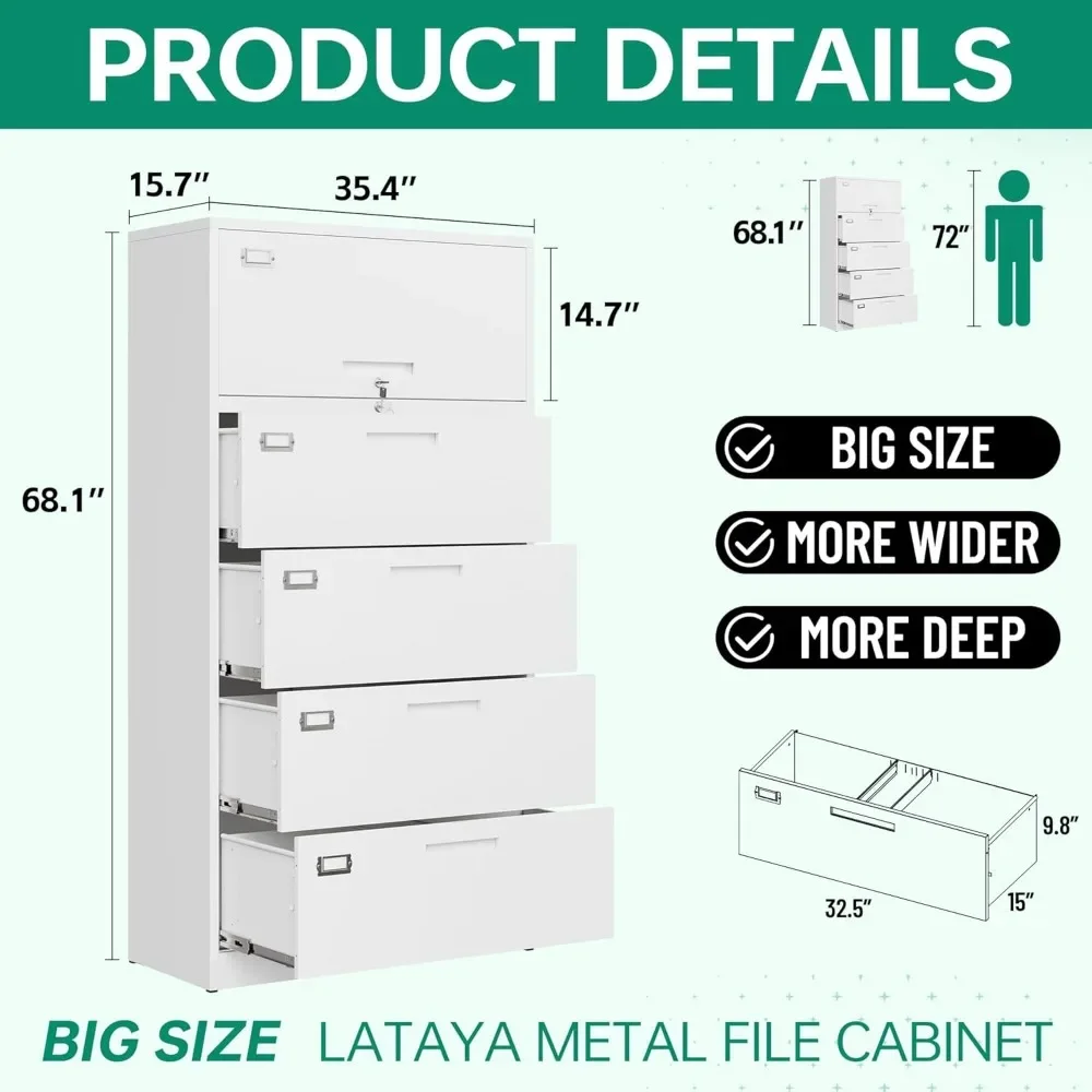 4-szufladowe metalowe boczne szafki na dokumenty do domowego biura, szafki na dokumenty z zamkiem, wiszące teczki Rozmiar Letter/Legal/F4/A4 (biały)