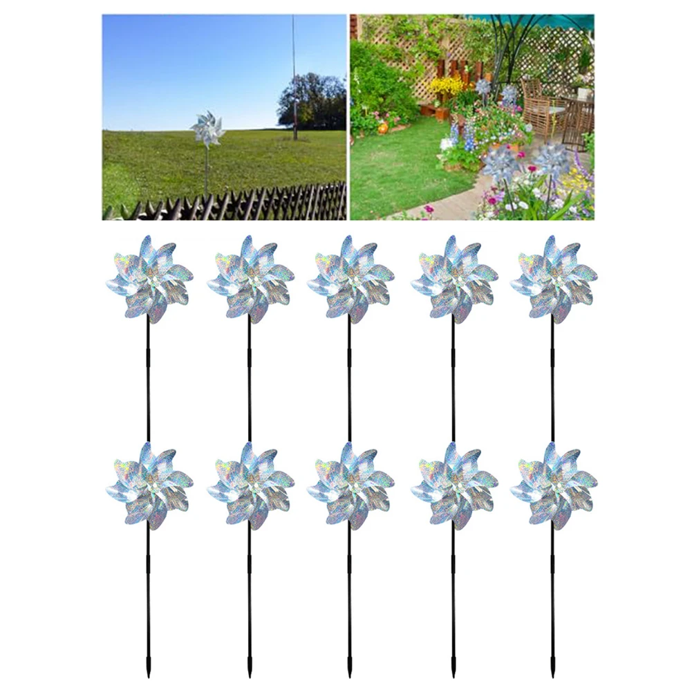 10 Pcs Reflective Windmills For Garden Decoration And Bird Deterrence Suitable For Orchards Barns Patios And Tree Lines