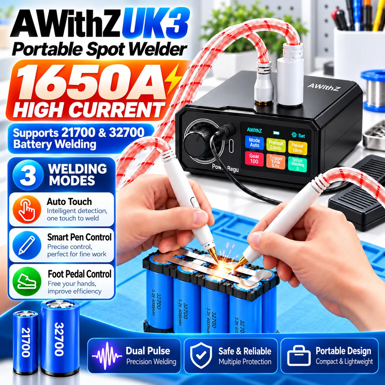 Awithz UK3 Portable Battery Spot Welder DIY Mini Welding Machine 18650 Lithium Battery Pack Welding Tool 10000mah Weldable 0.7mm