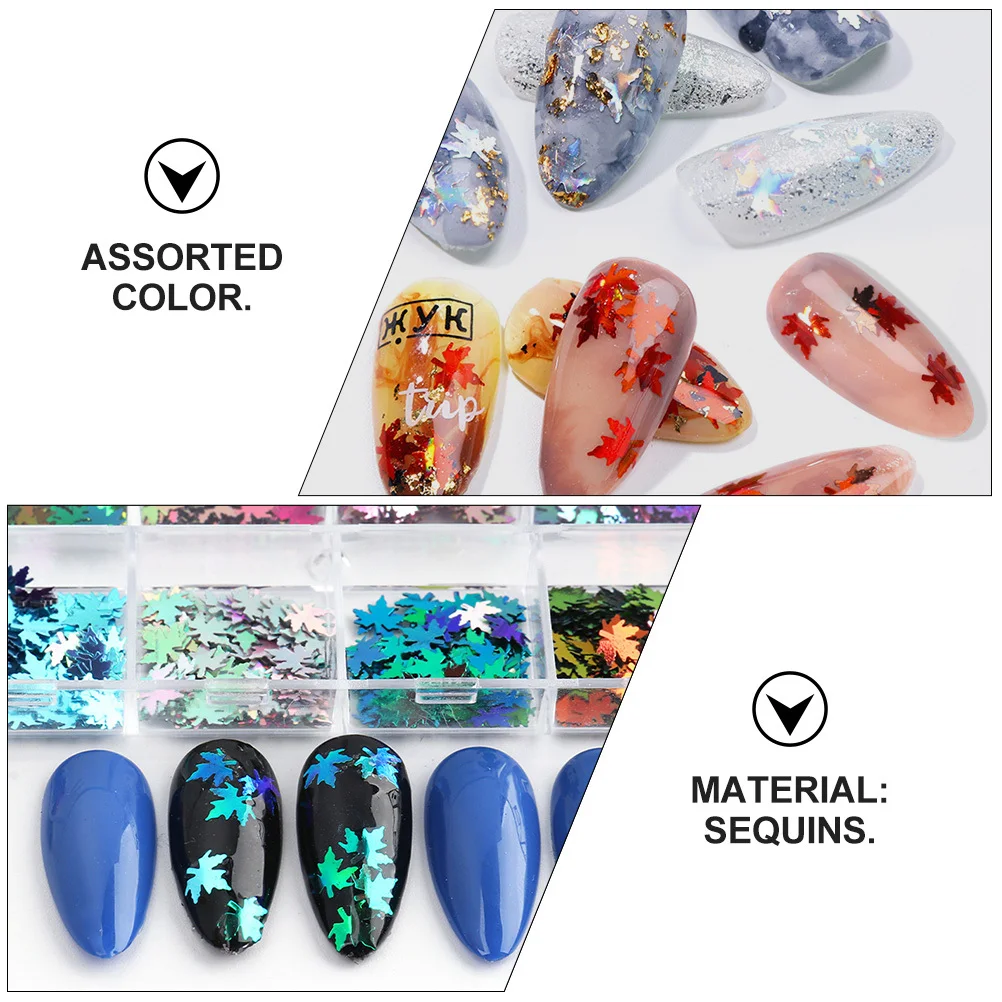 2 boîtes de manucure à paillettes pour ongles, feuille d'érable colorée, fournitures d'art pour ongles d'automne, flocons d'or pour ongles