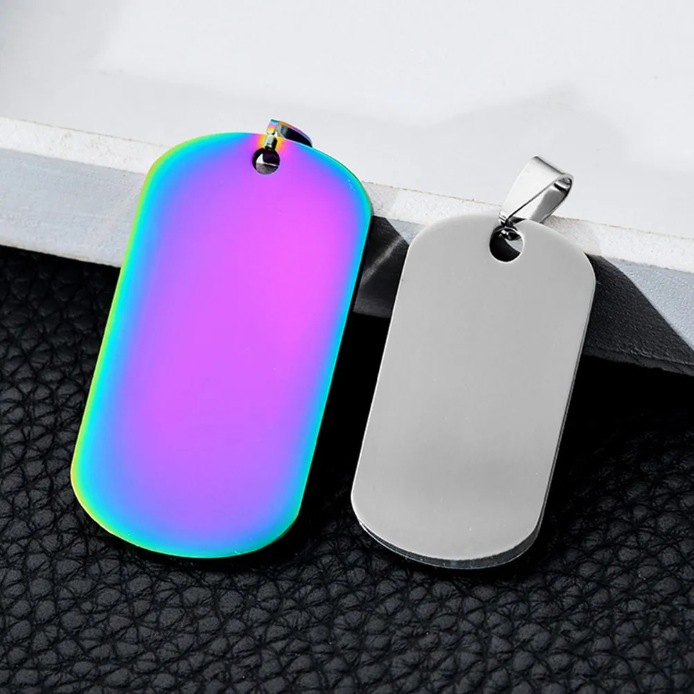 

5Pcs Laser Engraving Dog Tag Pendant Colorful Plated Metal Blank for DIY Jewelry Making Necklace Craft Supplies Unfinished