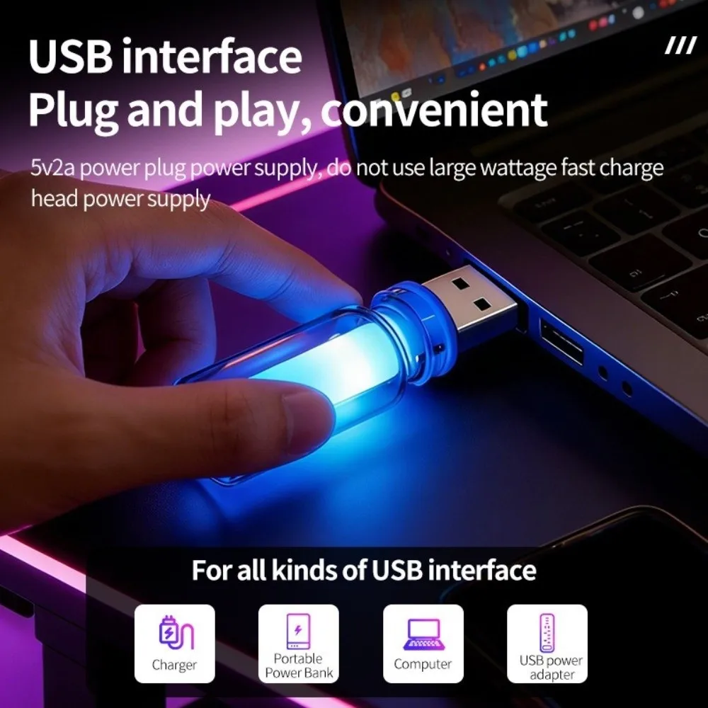 Multicolor Car Ambient Lamp Touch Switch RGB LED Car Interior Light Clear Glass Flickering Flame Light Night Light Bulb