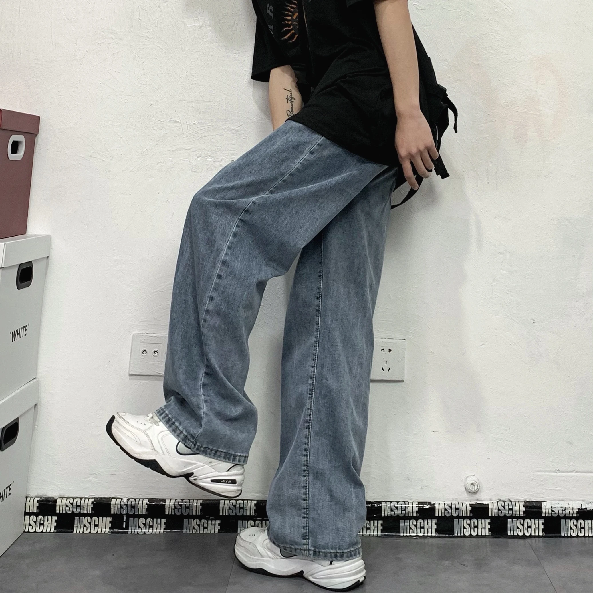 

K Sle High Street Винтажные свободные прямые джинсы с широкими штанинами для мужчин и женщин Повседневная хлопковая джинсовая ткань