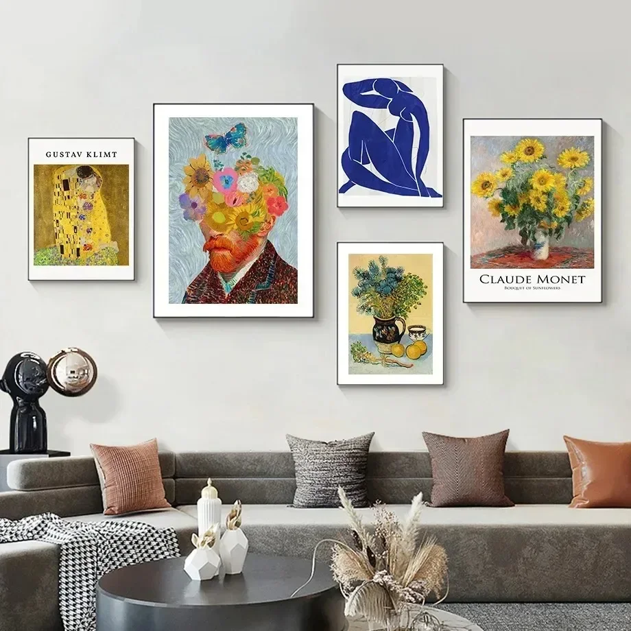 Henri Matisse Gustav Klimt Van Gogh Floral Wall Art Minimalist Print Canvas Painting Posters for Living Room Modern Home Deco