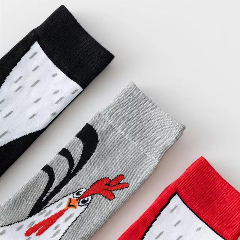 1/3 Mittelsocken mit doppeltem neutralem Hühnerkrallenmuster, einzigartige, modische, kreative Tierdruck-Paar-Freizeitsocken für alle Jahreszeiten