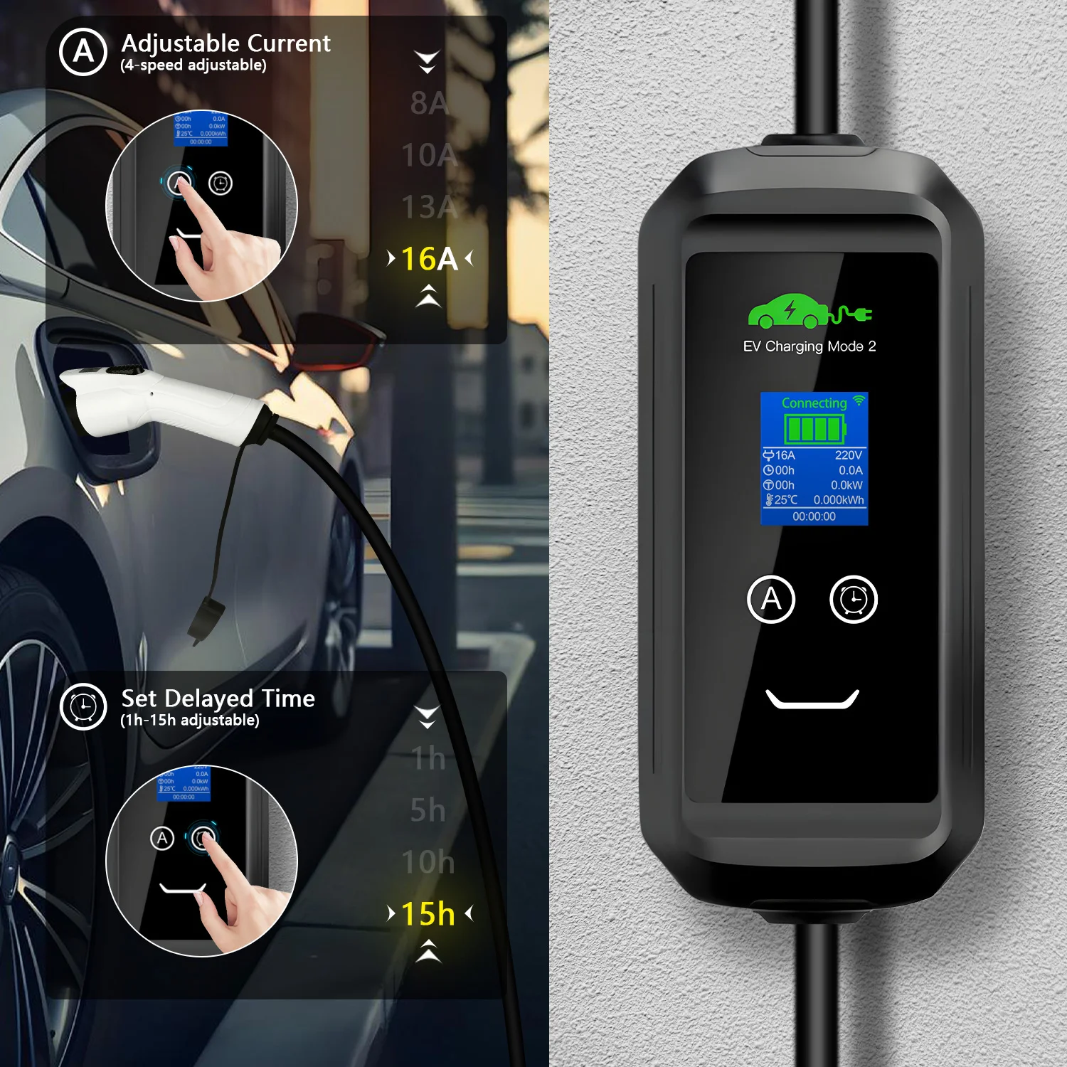 EV شاحن محمول Type2 / GB/T موصل قابس 16A 1 المرحلة 3.5KW Type1 3.5m محطة شحن صندوق الحائط للمركبات الكهربائية #5