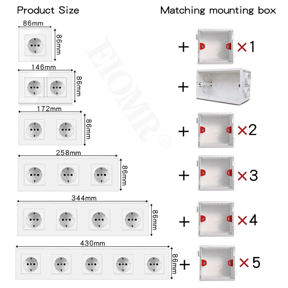 EIOMR-interruptor de luz estándar francés, toma de corriente de 16A, Panel de plástico de alta calidad, 1, 2, 3 Entradas, interruptor de pasillo, enchufe USB de pared