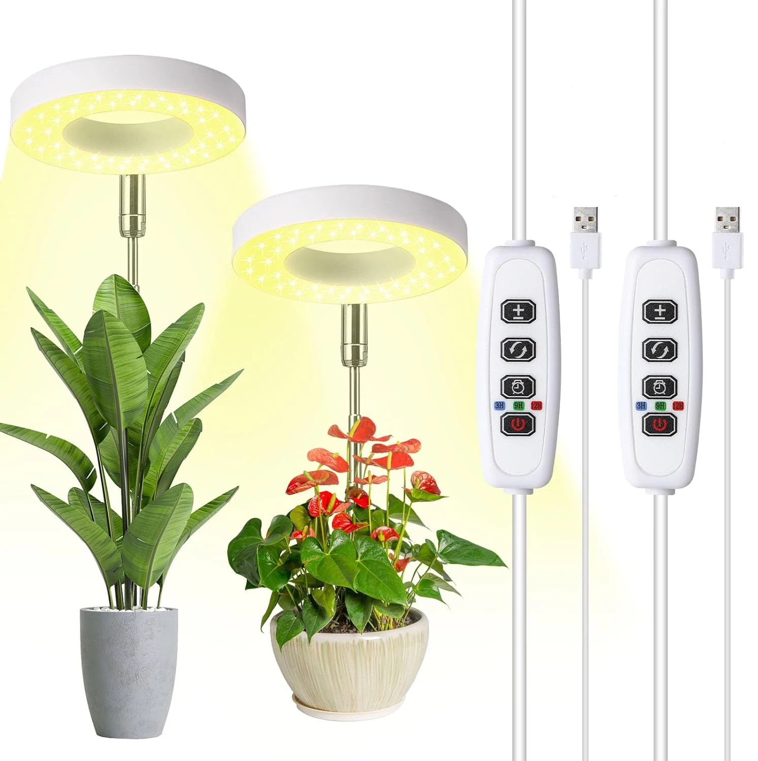 Anillo de luz LED para cultivo de plantas, interruptor de sincronización retráctil, luz anular brillante ajustable con soporte acrílico para jardín en maceta