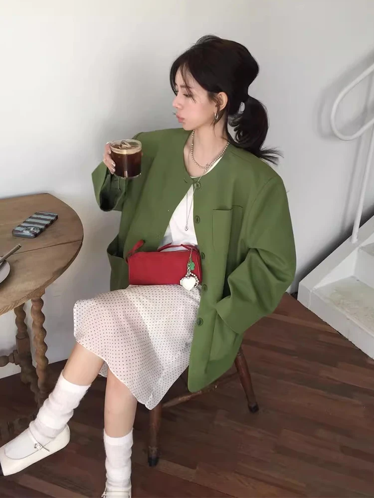 

Свободный женский пиджак-жакет нового дизайна для весны, с множеством карманов, приталенный, белый, повседневный, с длинными рукавами и круглым вырезом