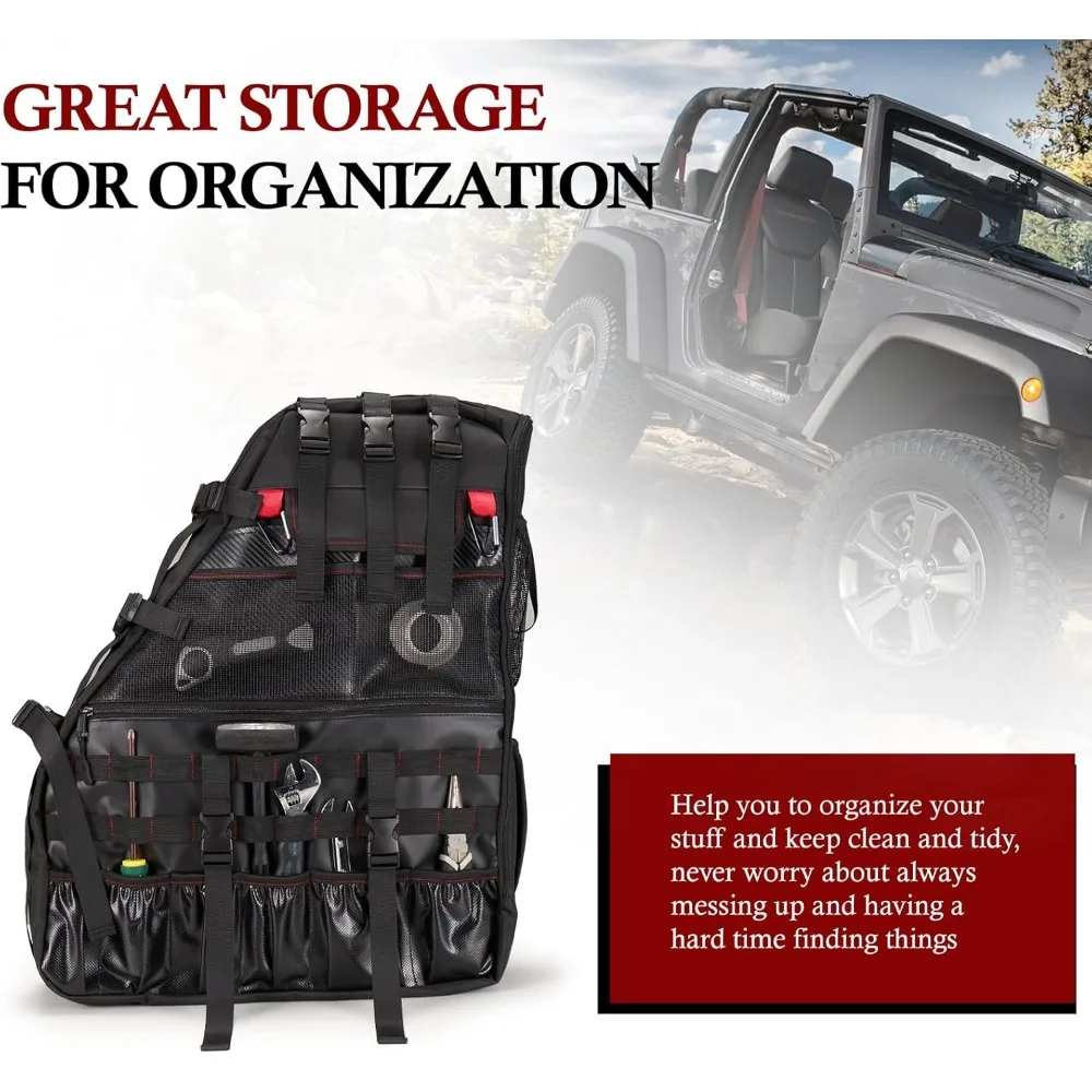CQ2 قطعة حقيبة تخزين قضيب لف لـ 1997-2023 جيب رانجلر JK TJ LJ & Unlimited JL 4-Door، أداة متعددة الجيوب حقيبة البضائع السرج #5