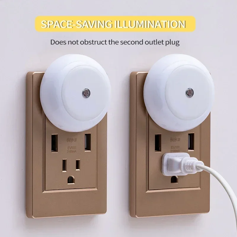 Light-control Sensor LED Night Light US/EU Plug Wall Lamp for Bathroom Bedroom Home Kitchen Corridor Energy Saving Night Lamp