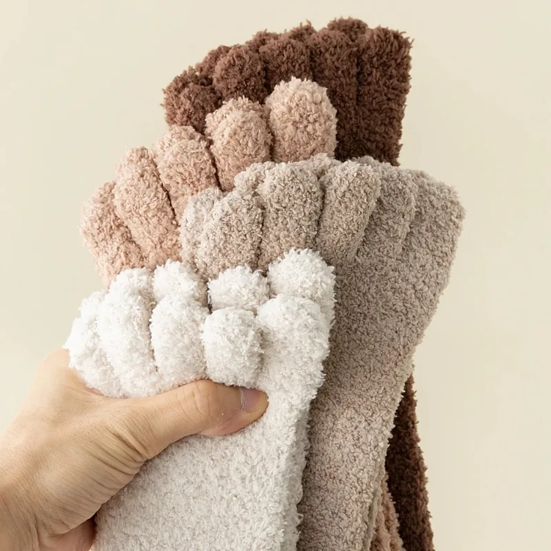 

3 Pairs Coral Fleece Socks Women Thick Warm Winter Toe Socks with Separate Fingers Fluffy Thermal Five Finger Socks