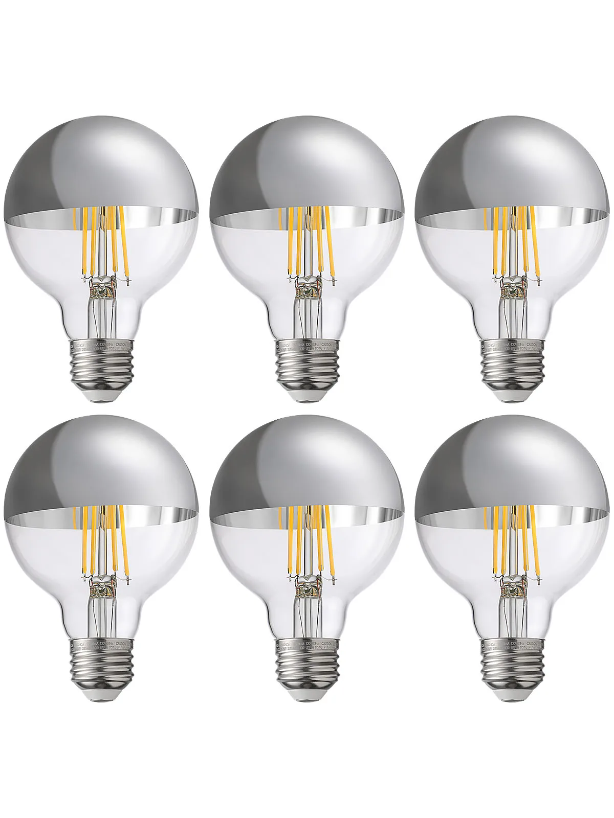 6 Pack Dimmable Half Chrome Light Bulb, 7W (75W Eqv.), Anti Glare G25 Globe Light Bulbs for Bathroom, Vanity, 3000K Warm White