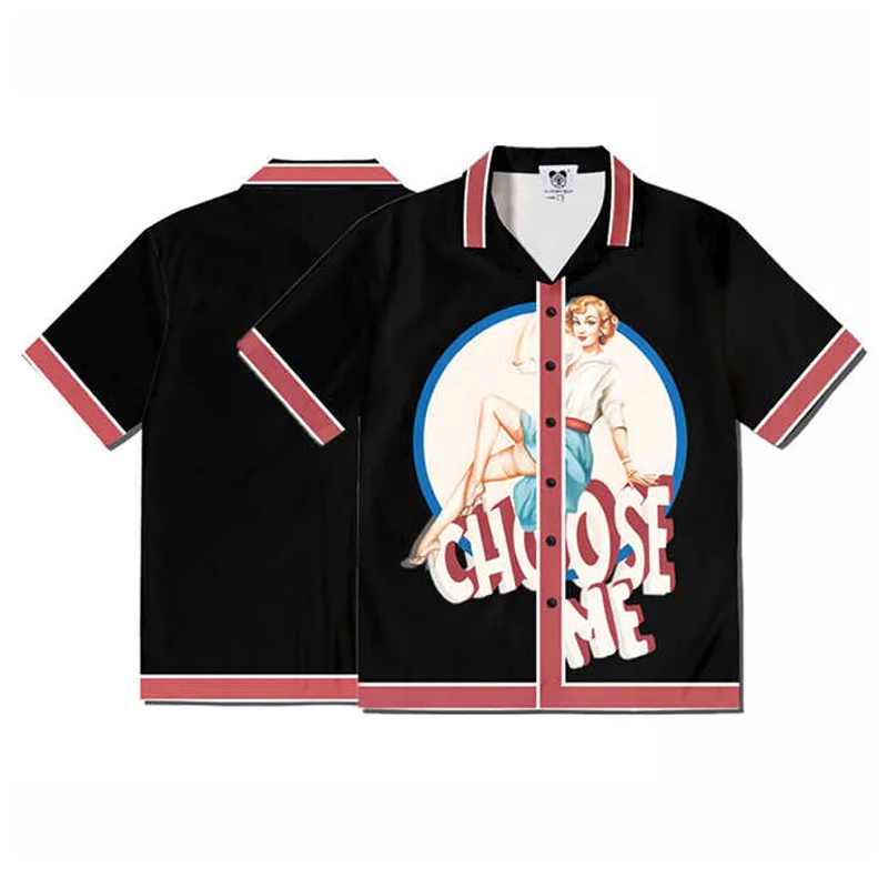 Nova chegada verão costa americana retro camisa de manga curta para homem com uma sensação suave camisas impressas